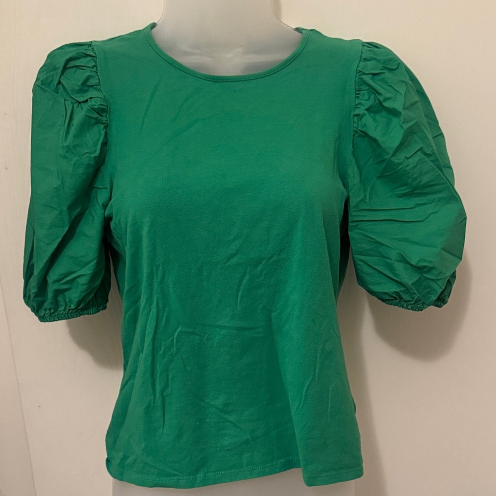 Green Puff Sleeve Women's Top